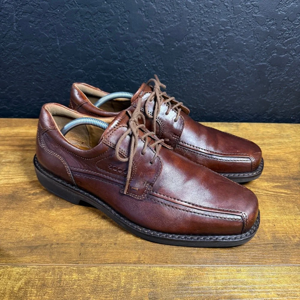 ECCO Helsinki Brown Leather Bicycle Toe Oxford Mens 9-9.5 EU 43 Dress Shoes
